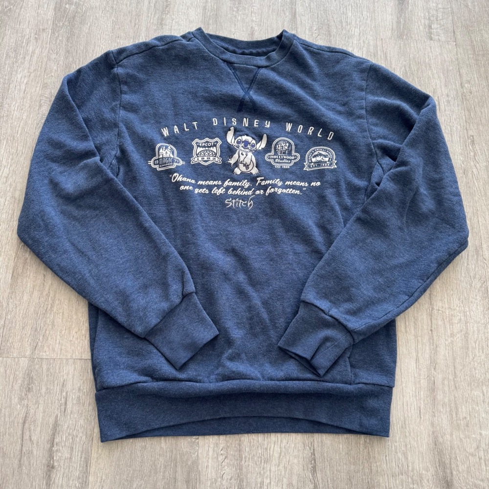 Disney Parks Stitch Ohana Walt Disney World Navy Blue Crewneck Sweatshirt Small